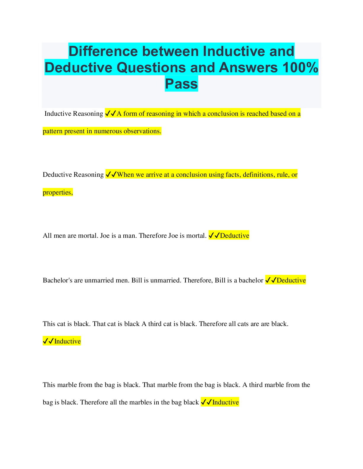 Difference between Inductive and Deductive Questions and Answers 100
